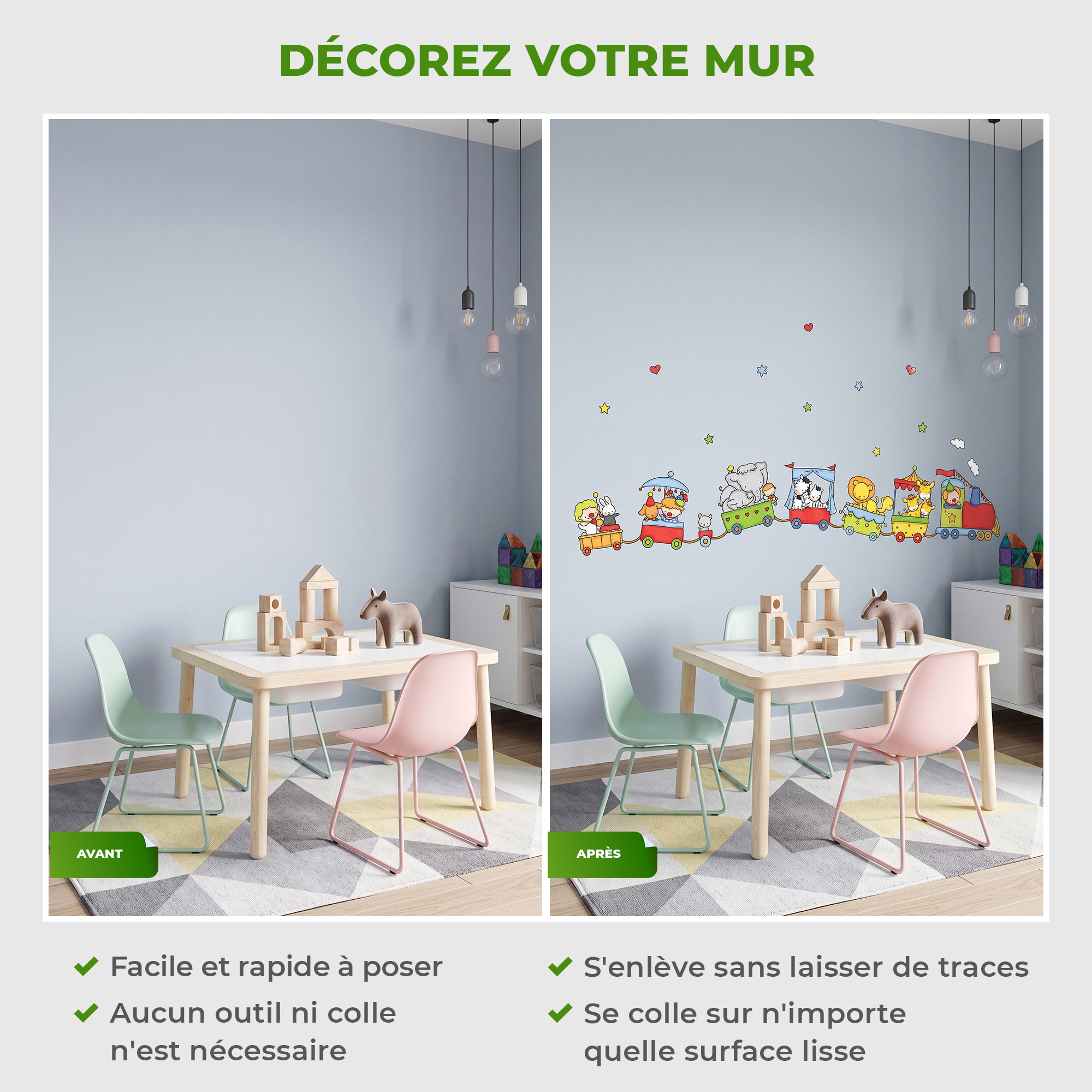 Stickers Muraux décoration adhésifs trains animaux cirque