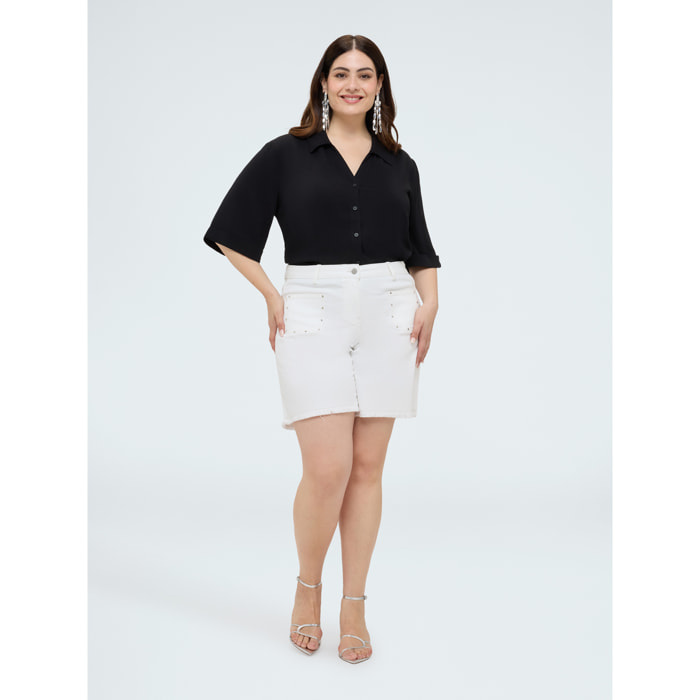 Fiorella Rubino - Shorts in misto cotone con borchie - Bianco