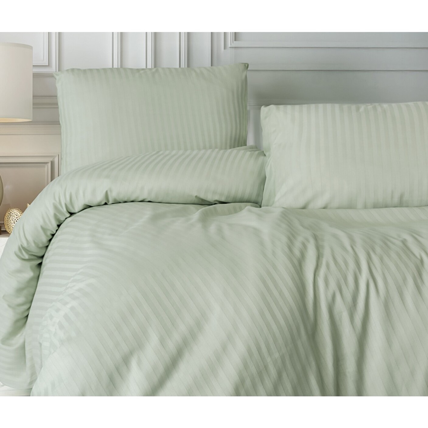 Parure housse de couette et taie(s) oreiller 100% Satin de Coton rayé
