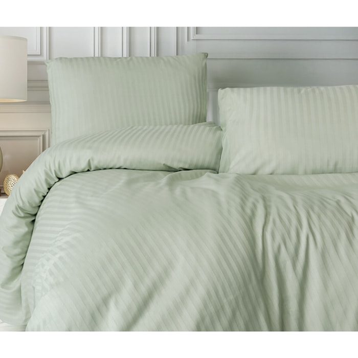 Parure housse de couette et taie(s) oreiller 100% Satin de Coton rayé