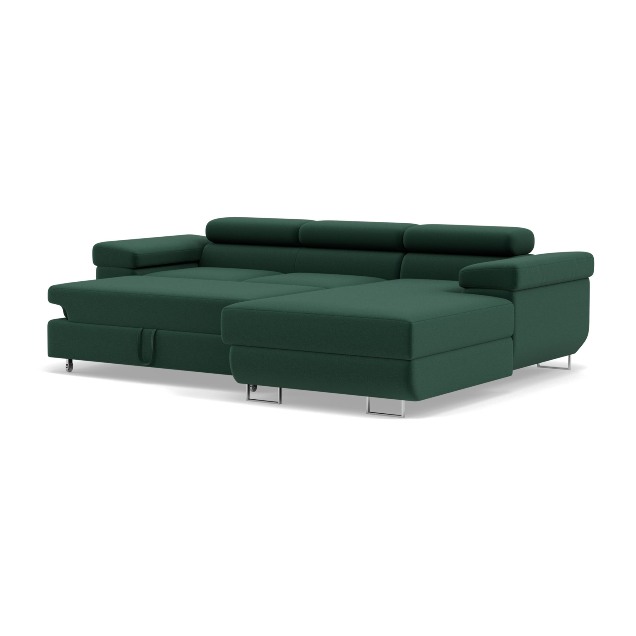 Pablo - canapé d'angle droit - 6 places - convertible avec coffre et têtières réglables - en velours - Vert