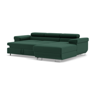 Pablo - canapé d'angle droit - 6 places - convertible avec coffre et têtières réglables - en velours - Vert