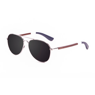 Gafas de sol OCEAN SAN REMO - De brazo de madera de peral con frontal de metal azul oscuro y plateado brillante / Ahumada