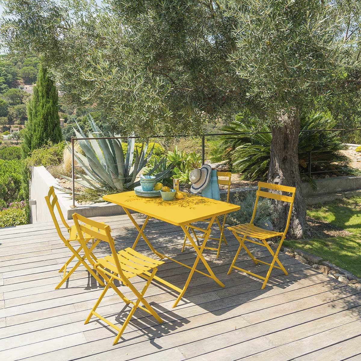 Table de jardin pliante rectangulaire "Greensboro" jaune moutarde 4 places en acier traité époxy