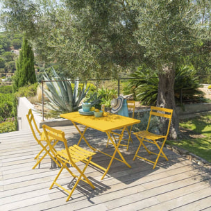 Table de jardin pliante rectangulaire "Greensboro" jaune moutarde 4 places en acier traité époxy