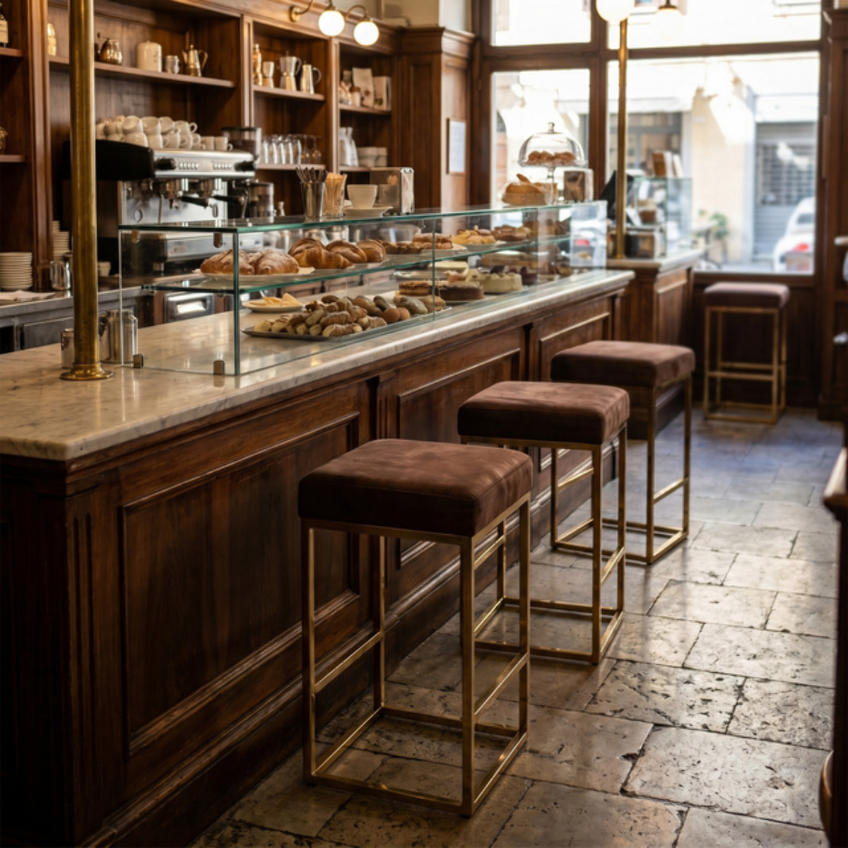 Sgabello Imbottito in Effetto Velluto con Seduta Confortevole e Gambe in Acciaio, Design Moderno per Cucina, Penisola, Isola e Zona Bar