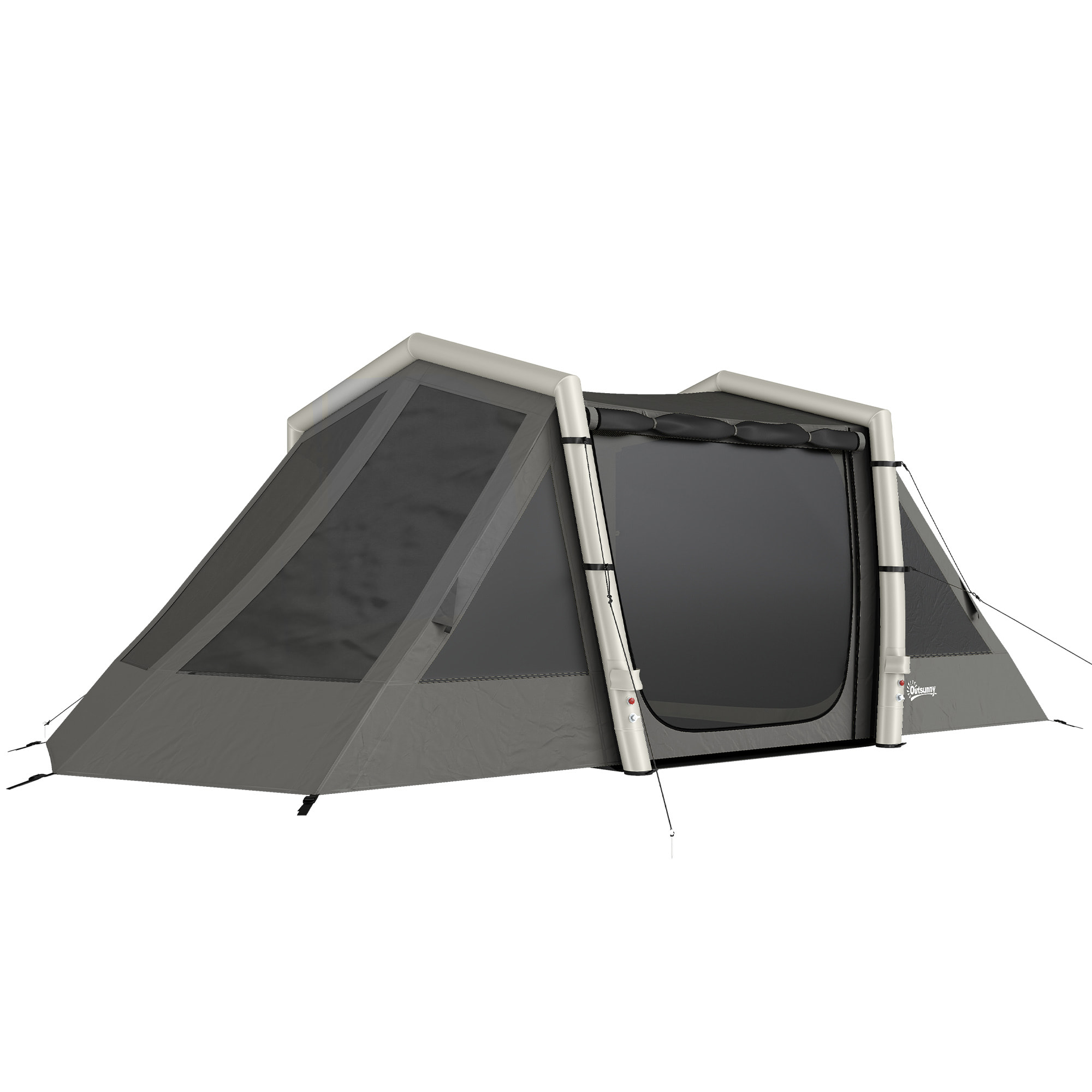 Tente gonflable camping 4 personnes 3 pièces auvent imperméabilité 3000mm gris