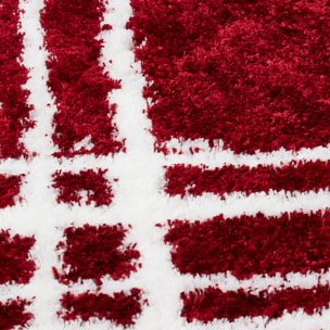 Oslo - tapis de salon à poils longs linéaires rouge