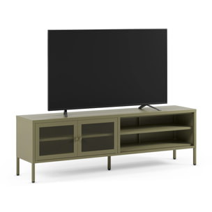 Meuble TV en métal vert kaki 2 portes, 160 cm - Latem