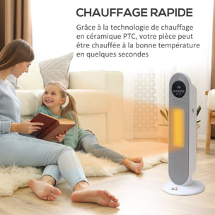 Chauffage soufflant oscillant 2000 W - radiateur céramique PTC - 2 niv. puissance - chauffage d'appoint avec télécommande blanc noir