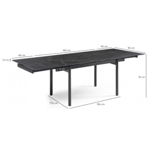 Table extensible en céramique marbré noir L160/240cm pieds métal - UNIK