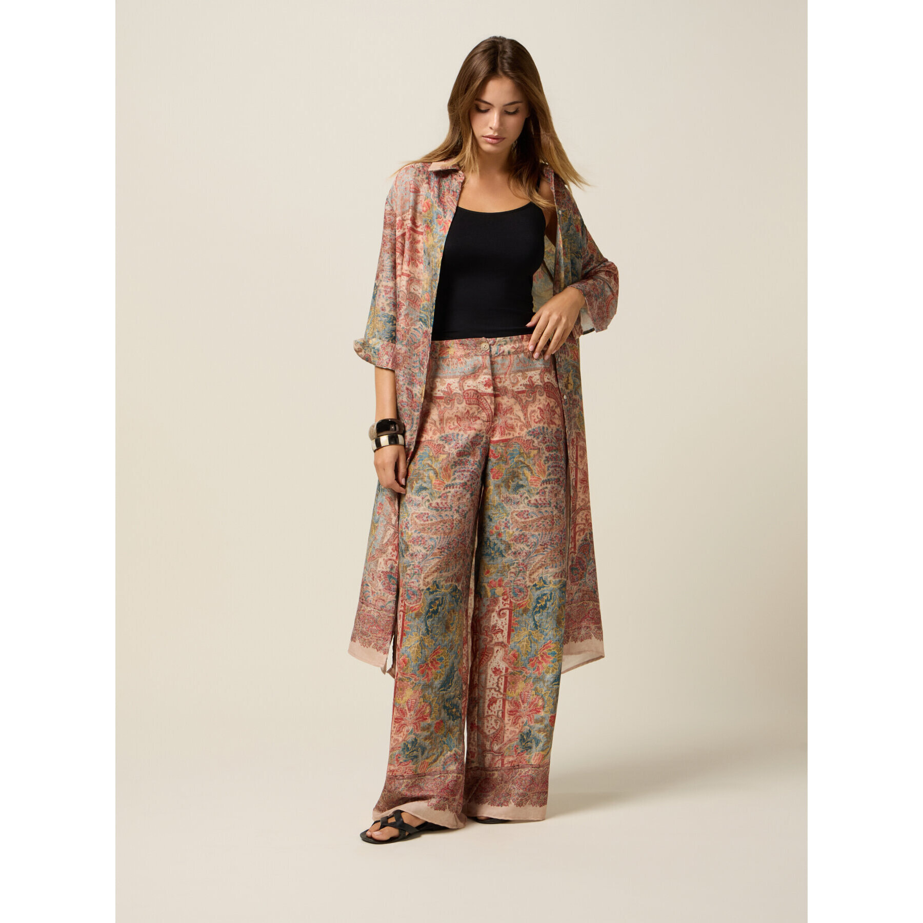 Oltre - Chemisier in raso fantasia - Beige