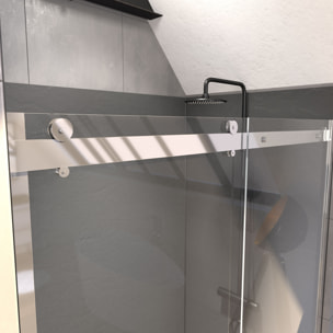 Porte de douche 140x200 cm + 1 porte coulissante verre trempé 8mm - sens d'ouverture réversible