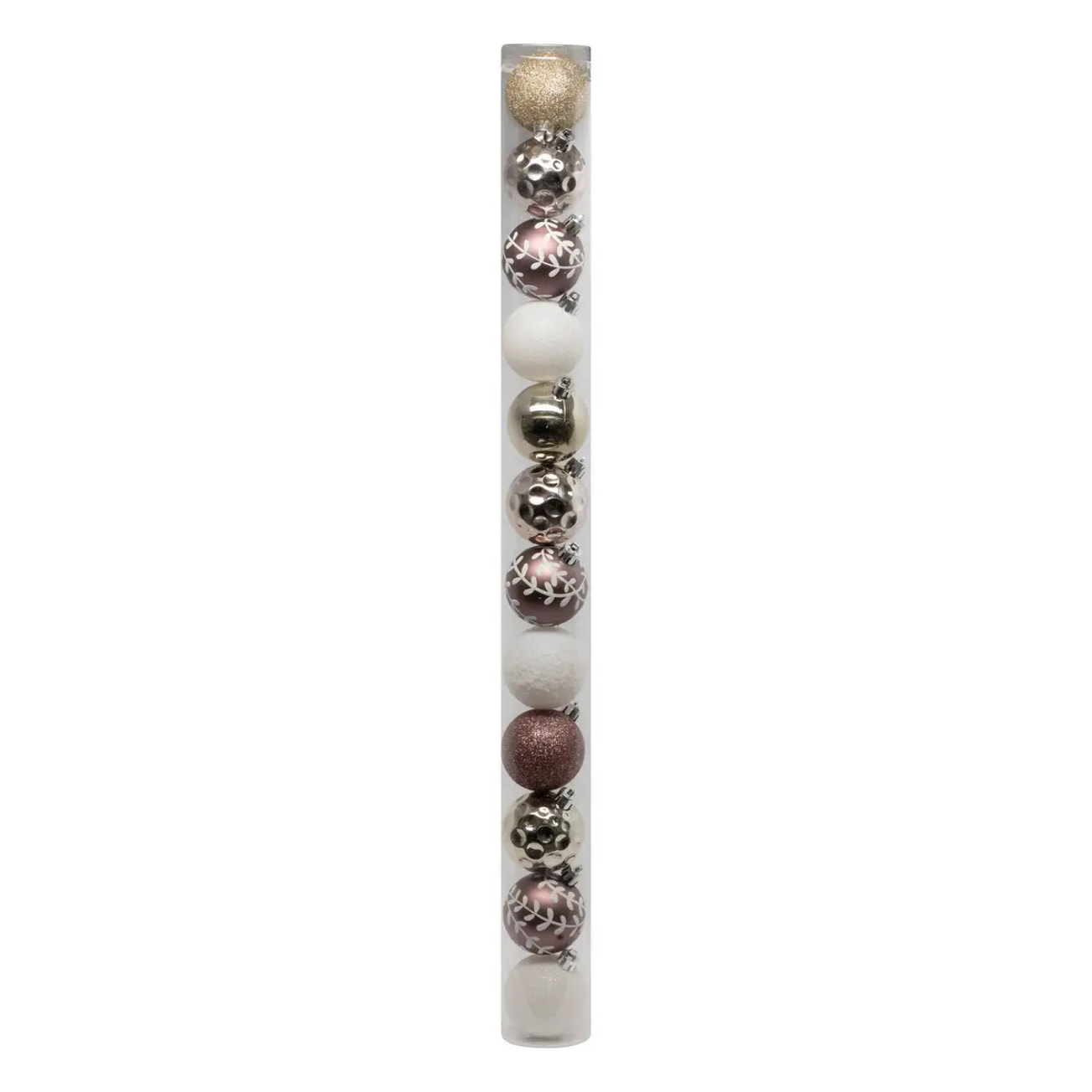 Boules de Noël "Bois de Rose" lot de 12 en plastique D6cm