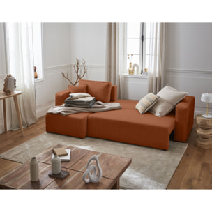 Topaze - canapé d'angle réversible - 4 places - convertible avec coffre - en tissu - Terracotta