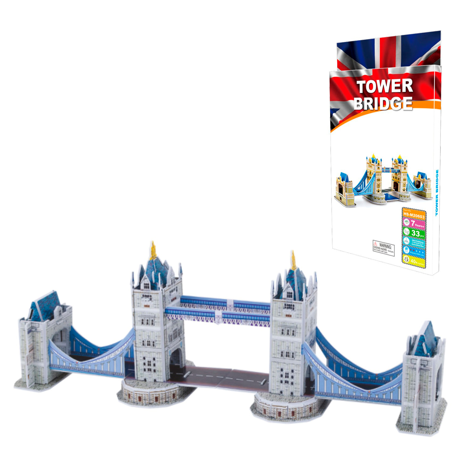 Puzle 3D de cartón del Puente de la Torre situado en Londres. 33 piezas.