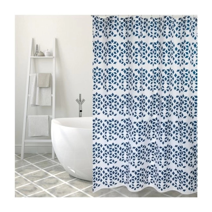 Rideau de douche Polyester NADOR 180x200cm QUALITE PREMIUM Bleu & Blanc - Anneaux inclus MSV