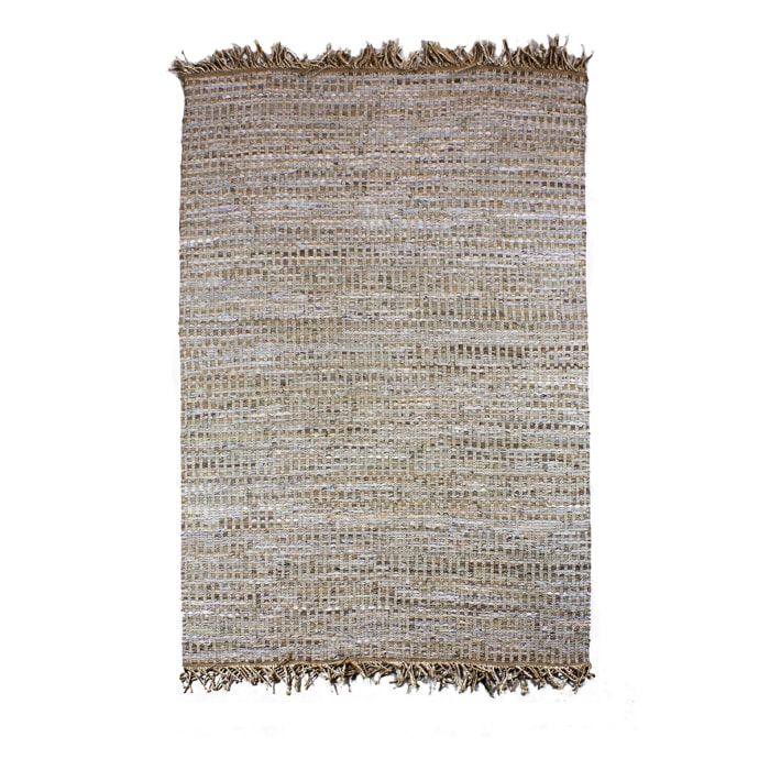 TAPIS EN CUIR JUTE ET COTON TISSE A  LA  MAIN TAUPE 160X230CM ALTAY