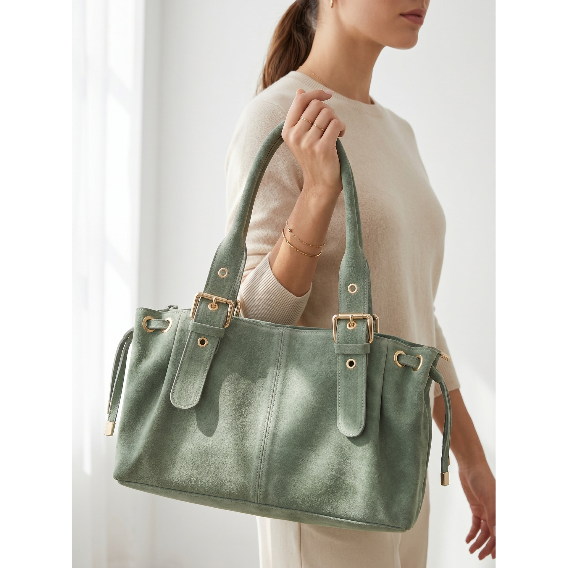Borsa a mano da donna Made in Italy - Modello Lumena Lux - 100% pelle - 20.0 x 21.0 x 33.0 cm