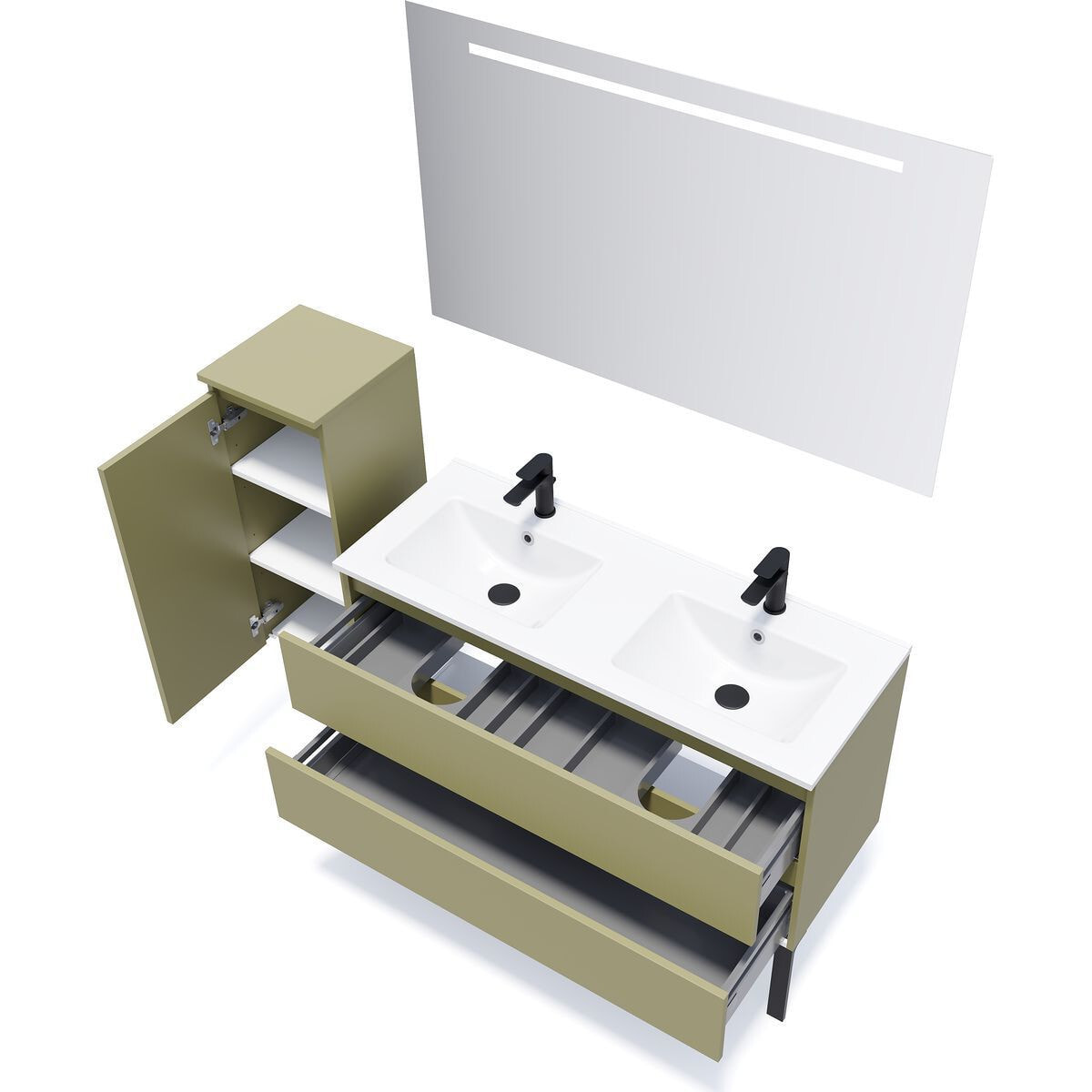 Ensemble double vasque 2 tiroirs + miroir - HUDSON