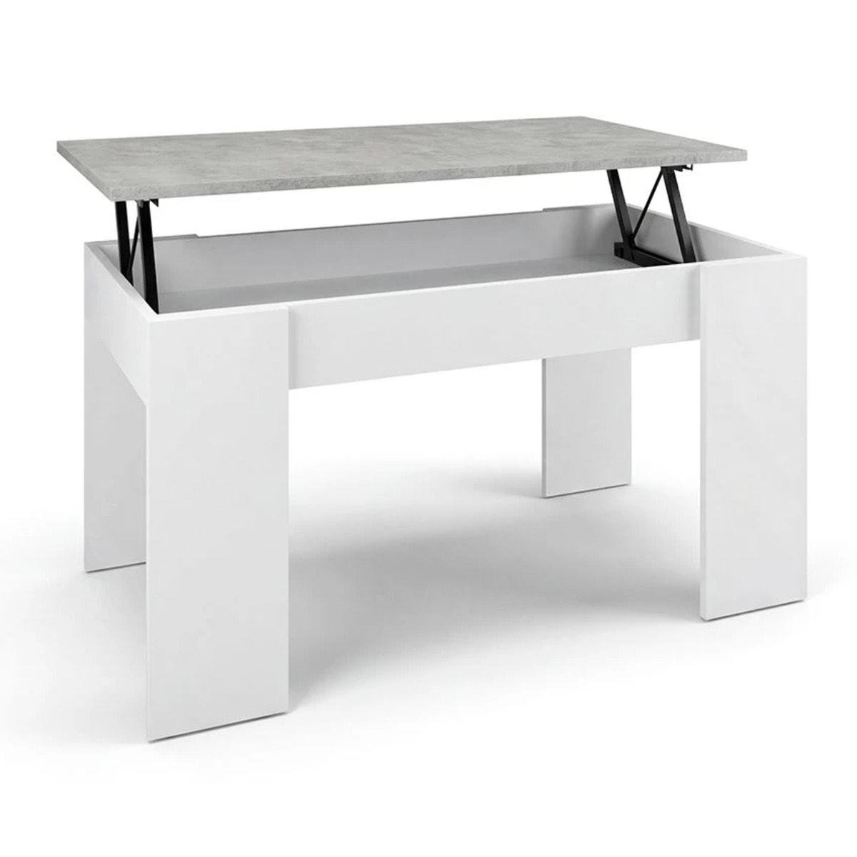 Mesa de centro elevable en blanco artik y gris cemento Norak Blanco Artik (Blanco Mate) - Gris Cemento