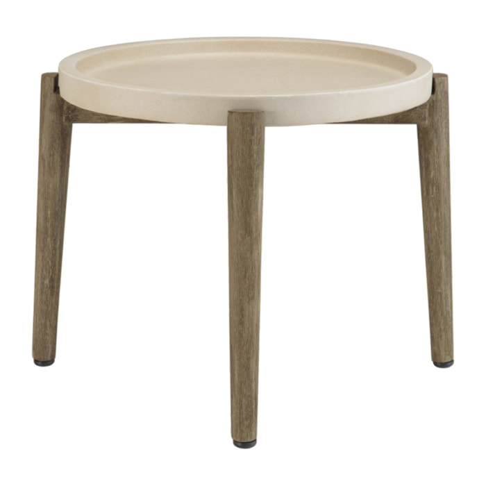 HECTOR - Table d'appoint ronde 50x50cm plateau béton beige pieds acacia