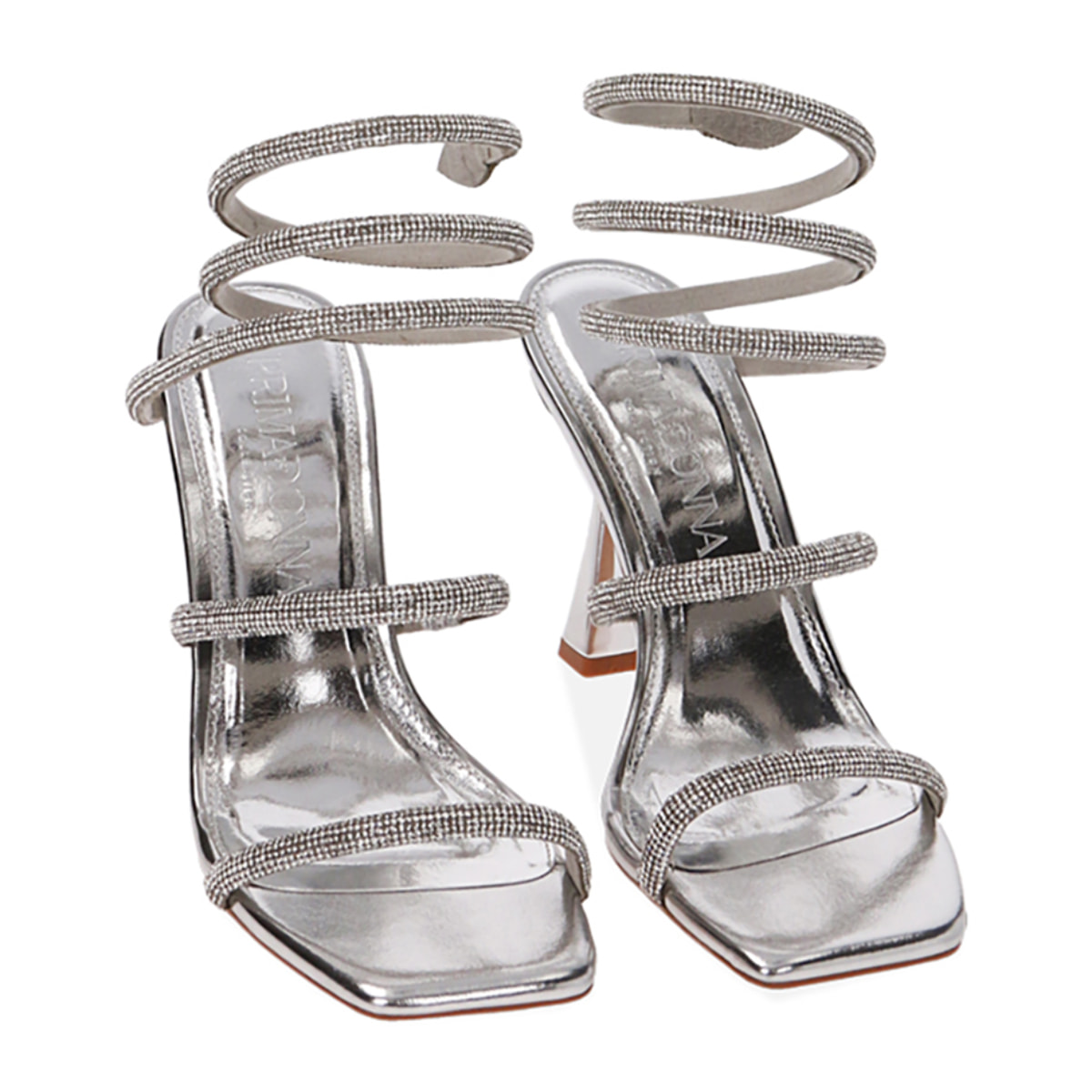 Sandali argento snake, tacco 10 cm