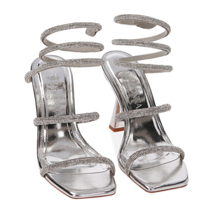 Sandali argento snake, tacco 10 cm