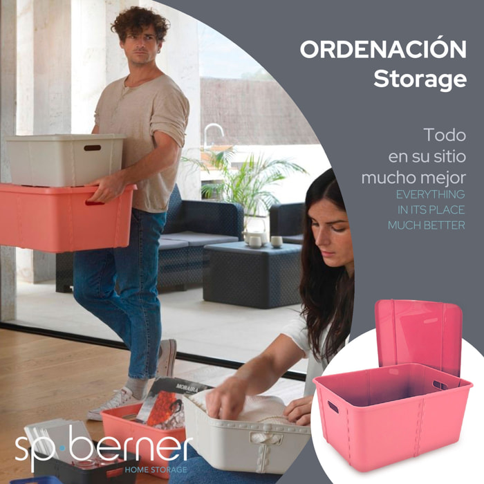 Caja de almacenaje con tapa rosa