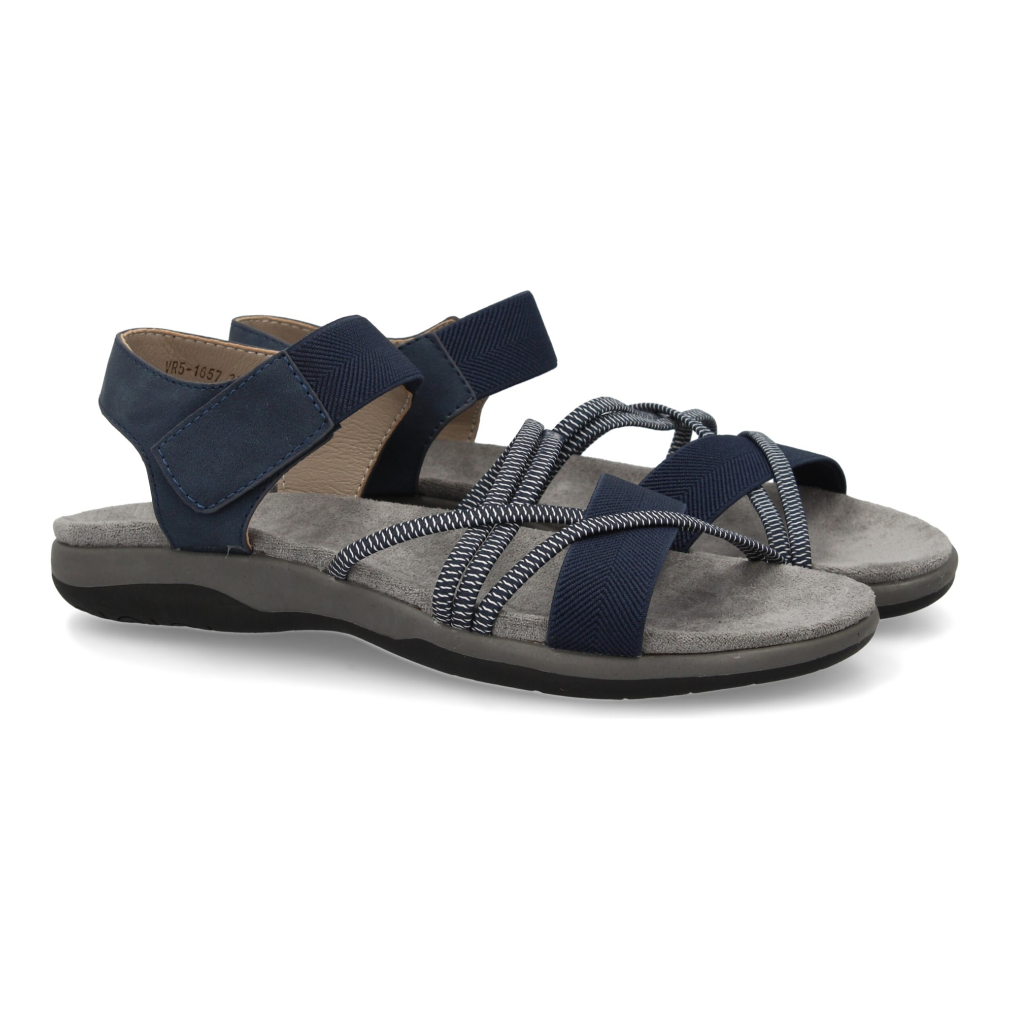 Sandalias planas de mujer diseño moderno, comodas con cierre de cierre autoadherente y con tiras elasticas cruzadas
