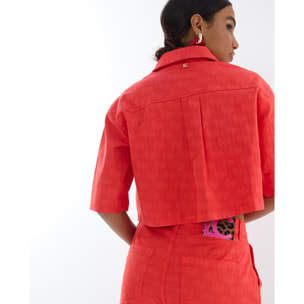 Camicia a maniche corte in twill con logo Jacquard LC