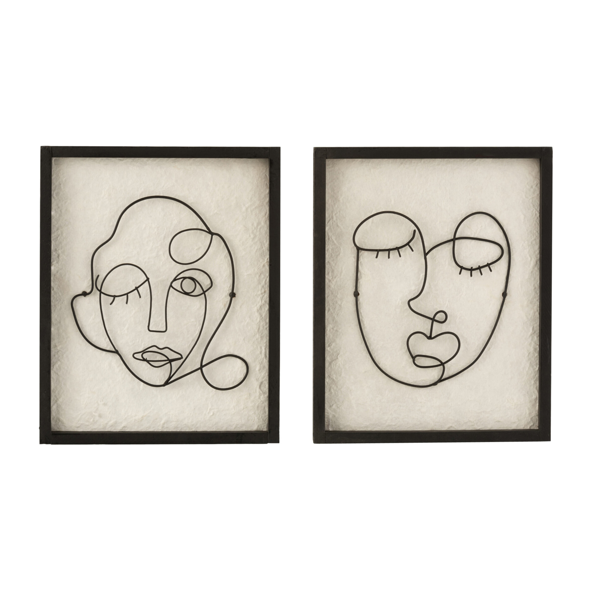 J-Line décoration murale Visages - bois/métal - noir/blanc - small - 2 pièces