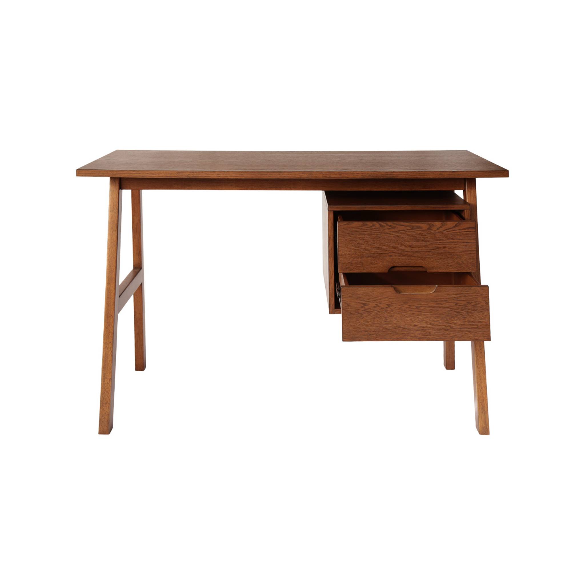 Bureau bois d'hévéa et placage chêne 2 tiroirs ALANA