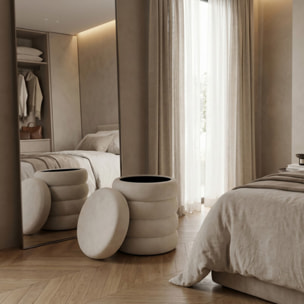 Pouf Contenitore Rotondo in Velluto con Coperchio, Seduta Imbottita con Vano Contenitore Salvaspazio dallo Stile Elegante per Soggiorno, Camera da Letto e Ingresso
