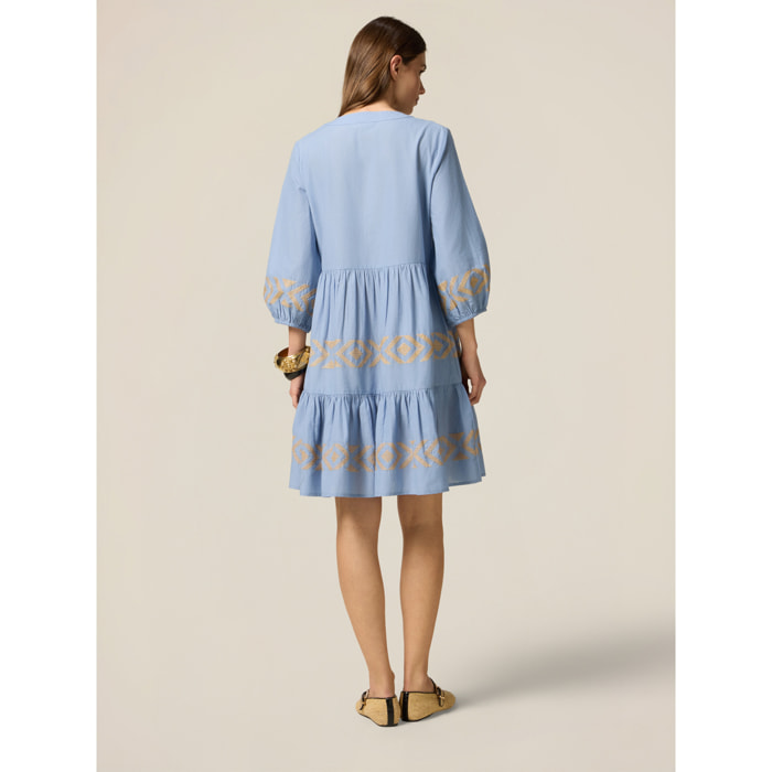 Oltre - Vestido flare con bordados - Light - blue