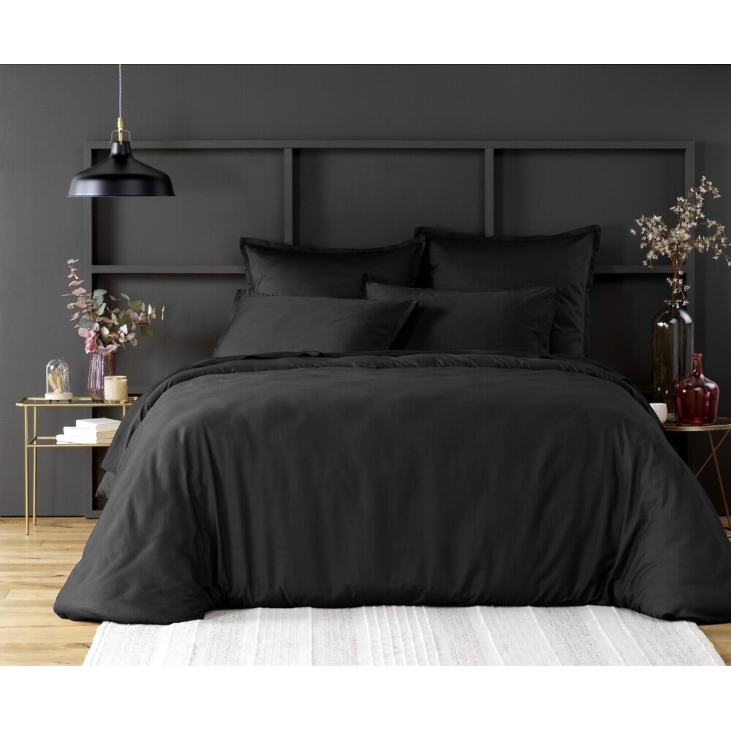 Drap Housse - Bonnet:30cm 100% Satin De Coton lavé 105 Fils Noir