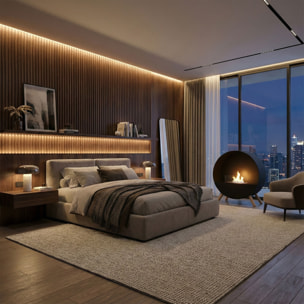 Venere - Camino a Bioetanolo da Pavimento 60x72x30 cm con Bruciatore 1 Litro e Piedi in Legno di Pino Nero