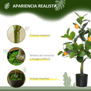 Juego de 2 Plantas Artificiales Decorativas Limonero y Naranjo de 60 cm con Maceta Plantas Sintéticas para Decoración del Hogar Verde