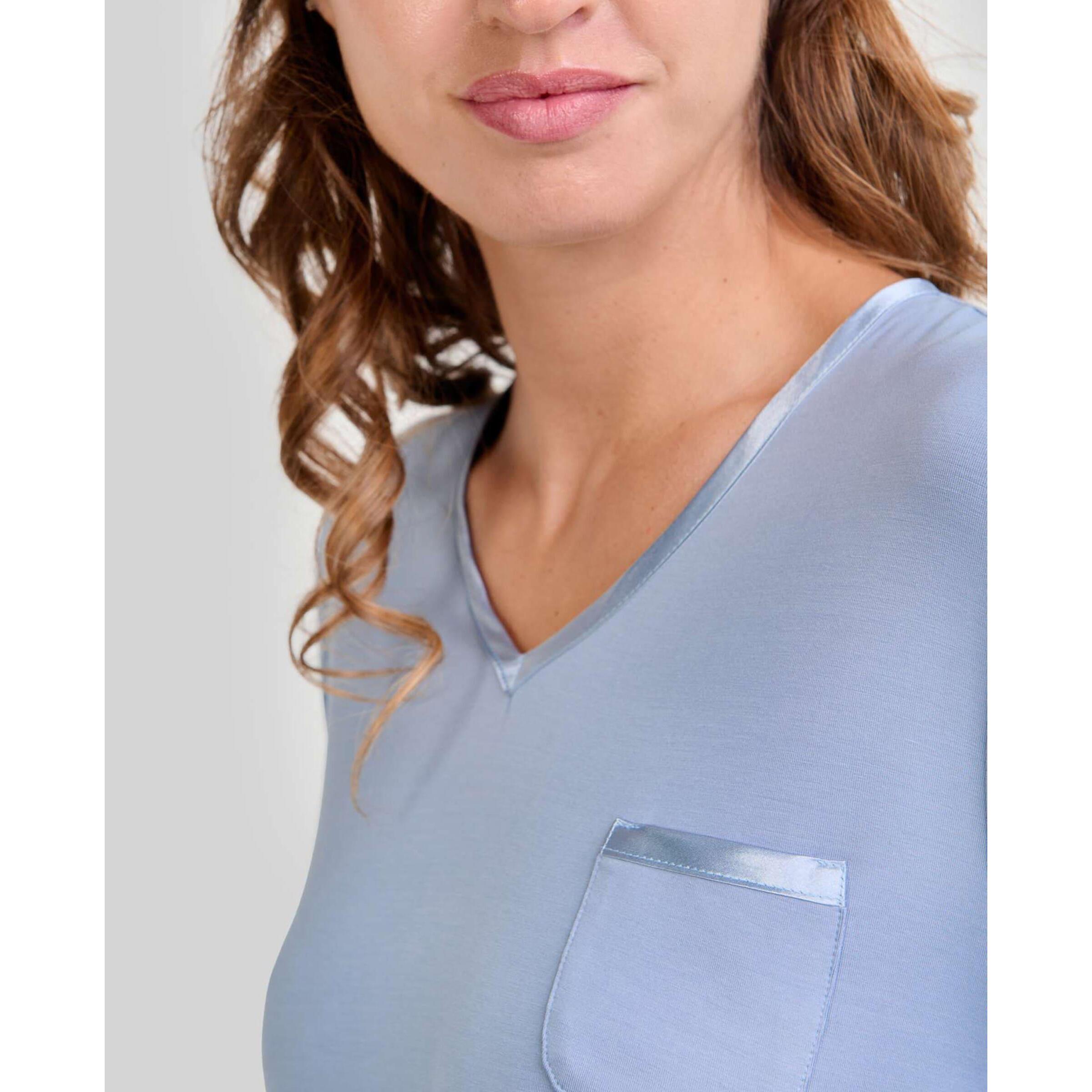 Camisón mujer tejido modal escote en pico con raso bolsillo y manga larga