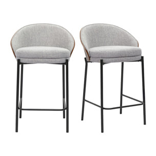 Tabourets de bar en tissu effet velours texturé gris, bois foncé et métal H65 cm (lot de 2) TUCSON