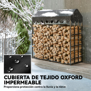 Estante de Leña Metálico, 186x70x185 cm, Leñero Exterior con Cubierta Impermeable 600D Oxford, Marco de Acero, Soporte para Leña de Chimenea, Carga 300 kg, para Jardín, Terraza