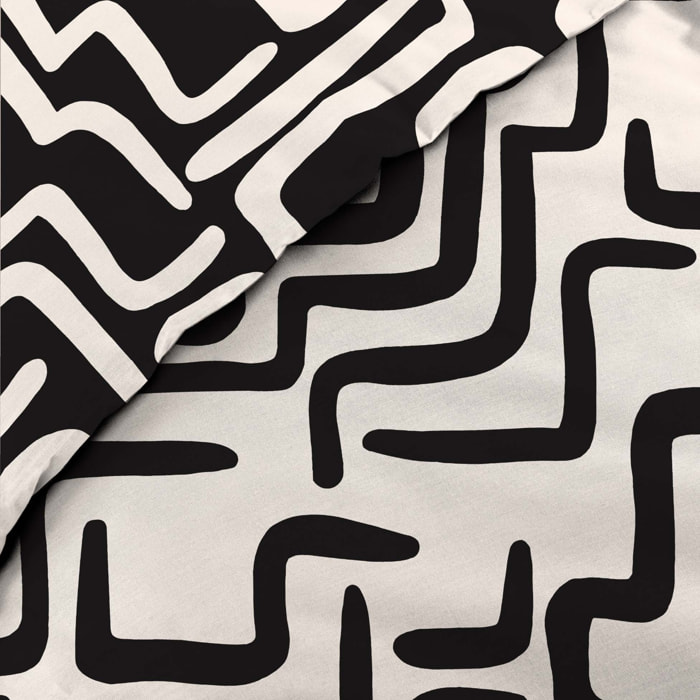 Parure de lit 3 pièces 100% coton à motifs géométriques housse + taies - Noir