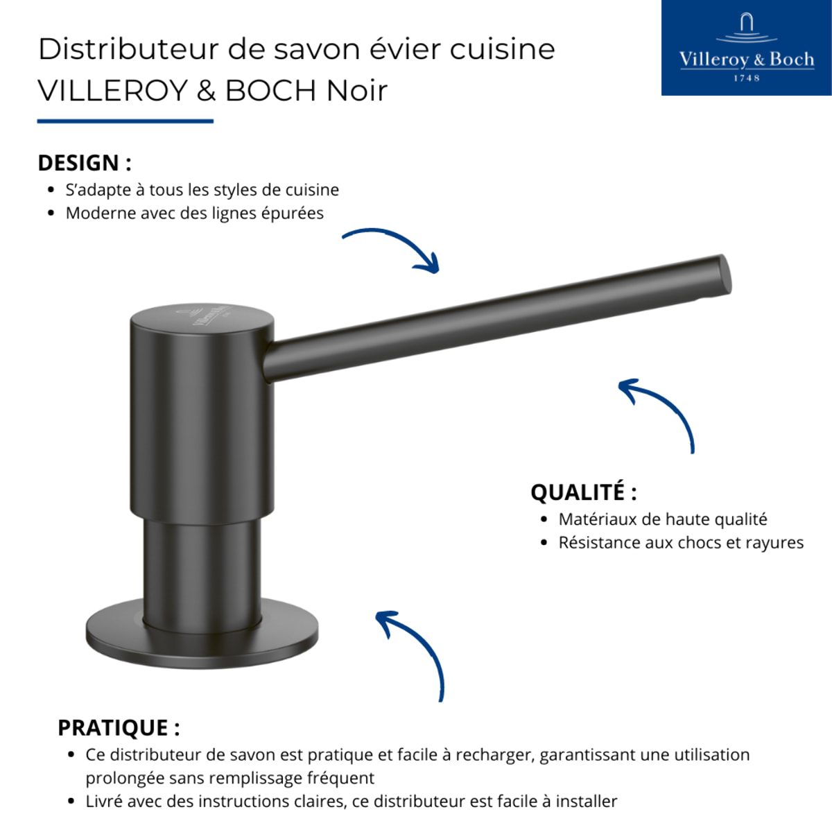 Distributeur de savon évier cuisine VILLEROY & BOCH Anthracite