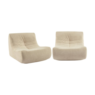 Fauteuil chauffeuse en velours style contemporain 2 places beige