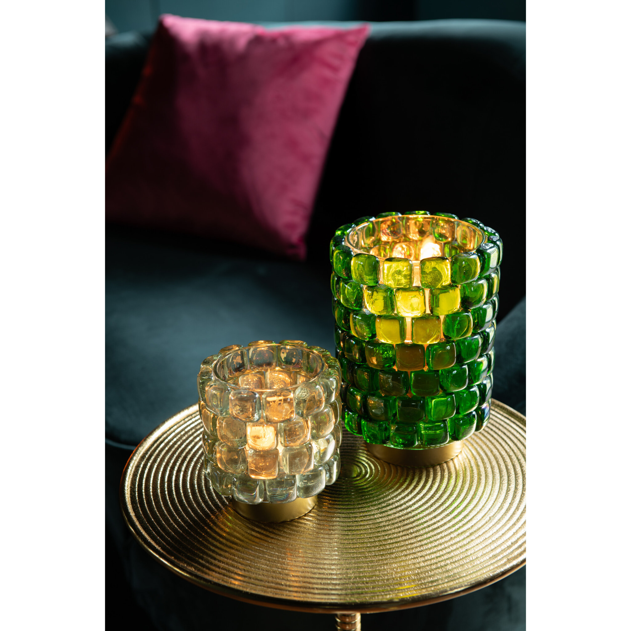 J-Line bougeoir Carré Mosaïque - verre - vert - large