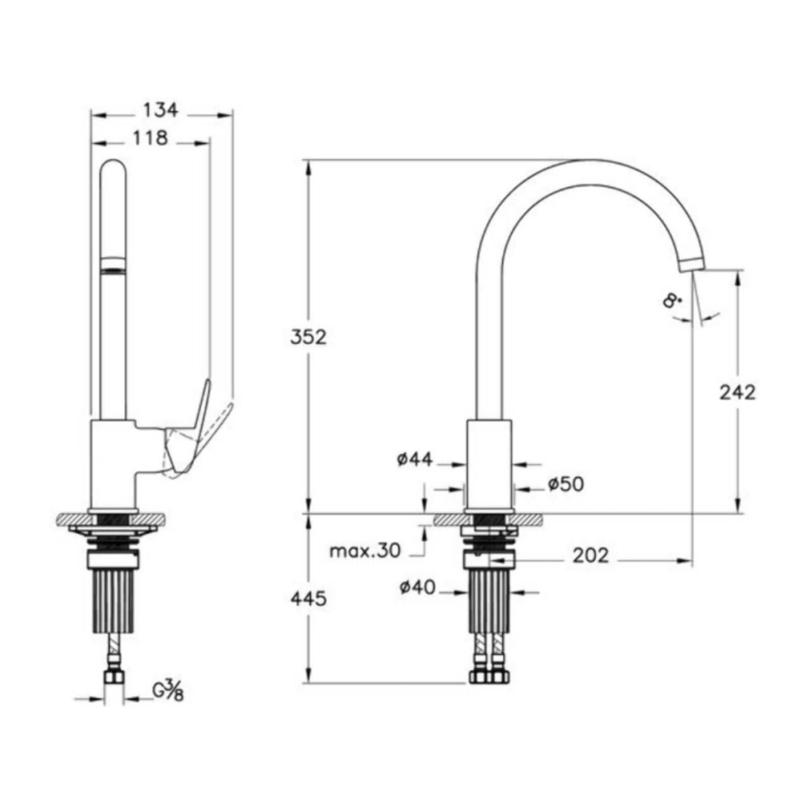 Robinet de cuisine bec haut Flow Round Chromé