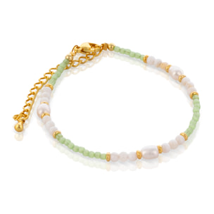 Feronia Pulsera de perlas naturales con cuentas efecto de ojo de gato en verde claro y cierre de mosquetón.
