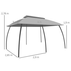 Cenador de Jardín 3x6 m con Doble Techo 6 Cortinas Laterales 6 Mosquiteras Gris