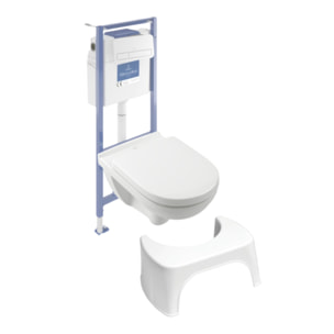 Pack WC sans bride O novo avec abattant frein de chute + bâti Viconnect PRO + plaque blanche  + Tabouret blanc