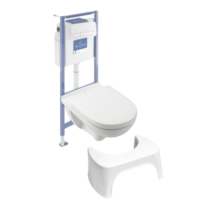 Pack WC sans bride O novo avec abattant frein de chute + bâti Viconnect PRO + plaque blanche  + Tabouret blanc